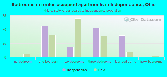 Bedrooms in renter-occupied apartments in Independence, Ohio