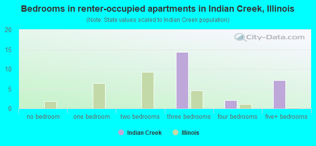 Bedrooms in renter-occupied apartments in Indian Creek, Illinois