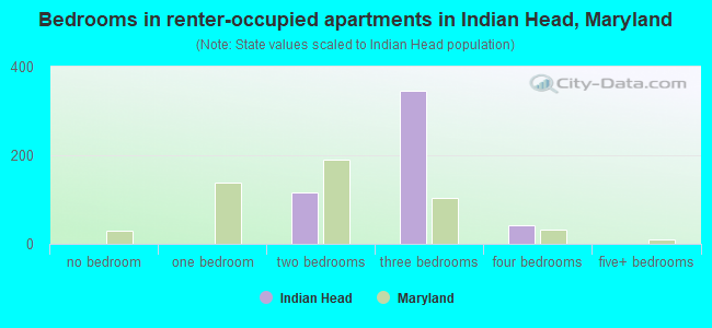 Bedrooms in renter-occupied apartments in Indian Head, Maryland
