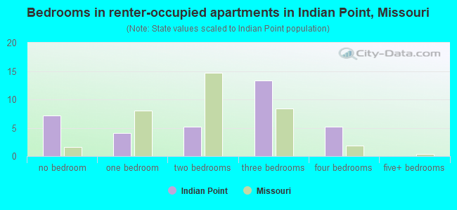 Bedrooms in renter-occupied apartments in Indian Point, Missouri