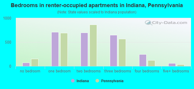 Bedrooms in renter-occupied apartments in Indiana, Pennsylvania