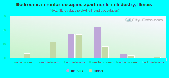 Bedrooms in renter-occupied apartments in Industry, Illinois