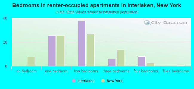 Bedrooms in renter-occupied apartments in Interlaken, New York
