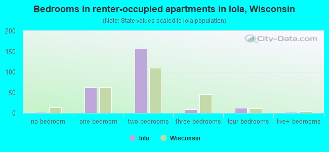 Bedrooms in renter-occupied apartments in Iola, Wisconsin