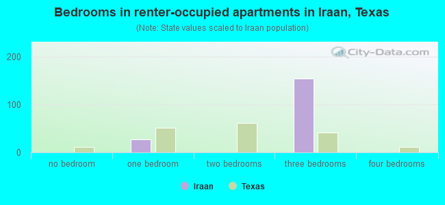 Bedrooms in renter-occupied apartments in Iraan, Texas