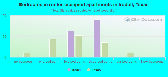 Bedrooms in renter-occupied apartments in Iredell, Texas