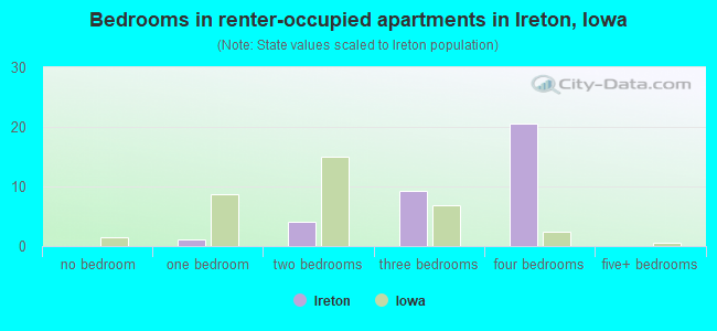 Bedrooms in renter-occupied apartments in Ireton, Iowa