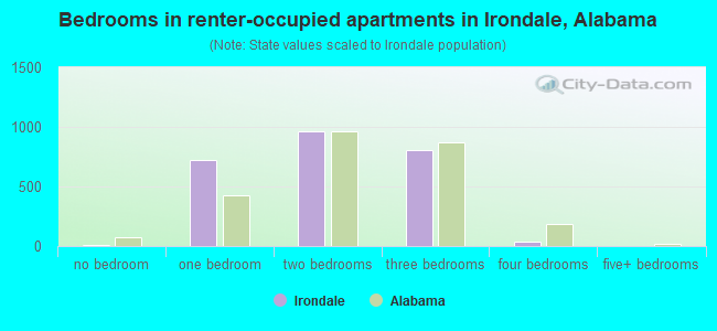 Bedrooms in renter-occupied apartments in Irondale, Alabama