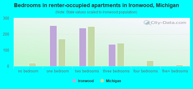 Bedrooms in renter-occupied apartments in Ironwood, Michigan