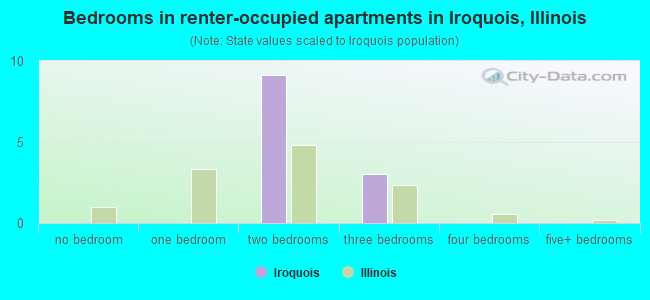 Bedrooms in renter-occupied apartments in Iroquois, Illinois