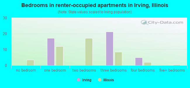 Bedrooms in renter-occupied apartments in Irving, Illinois