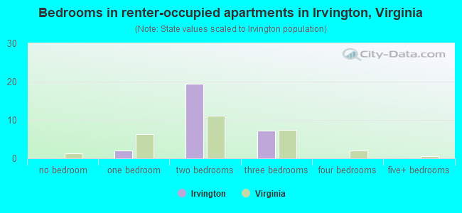 Bedrooms in renter-occupied apartments in Irvington, Virginia