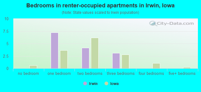 Bedrooms in renter-occupied apartments in Irwin, Iowa