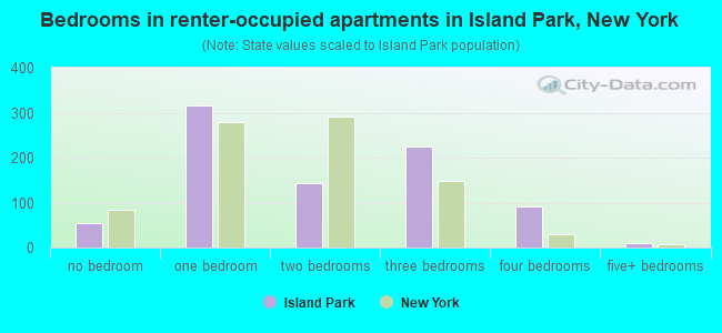 Bedrooms in renter-occupied apartments in Island Park, New York
