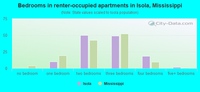 Bedrooms in renter-occupied apartments in Isola, Mississippi