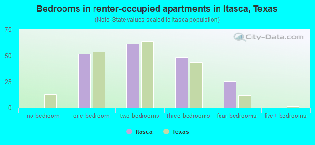 Bedrooms in renter-occupied apartments in Itasca, Texas