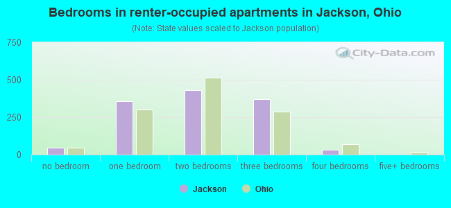 Bedrooms in renter-occupied apartments in Jackson, Ohio