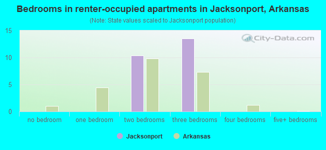 Bedrooms in renter-occupied apartments in Jacksonport, Arkansas