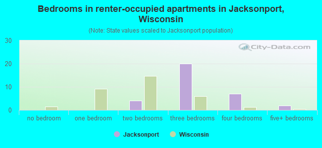 Bedrooms in renter-occupied apartments in Jacksonport, Wisconsin