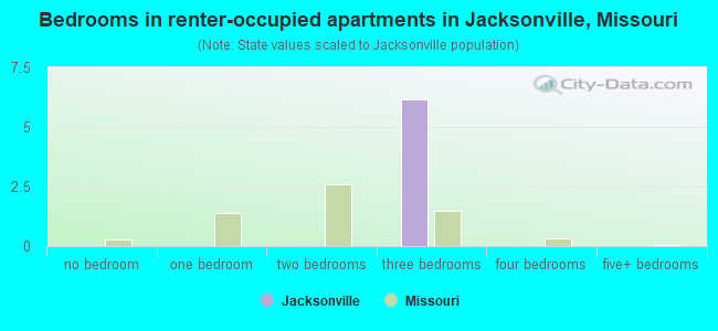 Bedrooms in renter-occupied apartments in Jacksonville, Missouri