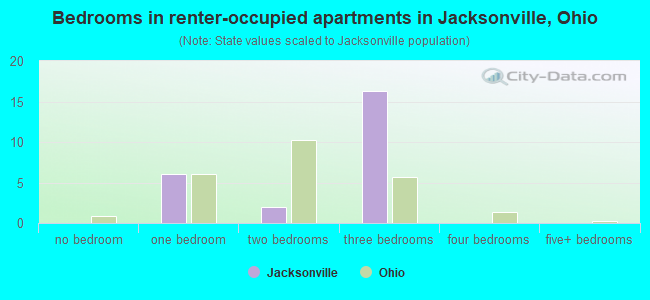 Bedrooms in renter-occupied apartments in Jacksonville, Ohio