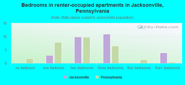 Bedrooms in renter-occupied apartments in Jacksonville, Pennsylvania