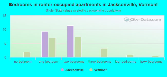 Bedrooms in renter-occupied apartments in Jacksonville, Vermont