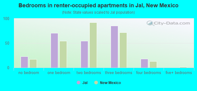 Bedrooms in renter-occupied apartments in Jal, New Mexico