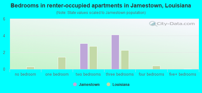 Bedrooms in renter-occupied apartments in Jamestown, Louisiana