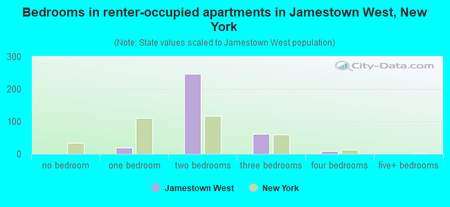 Bedrooms in renter-occupied apartments in Jamestown West, New York