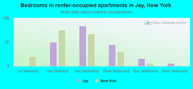Bedrooms in renter-occupied apartments in Jay, New York