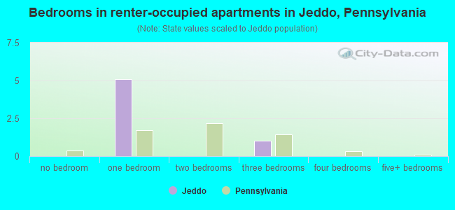 Bedrooms in renter-occupied apartments in Jeddo, Pennsylvania