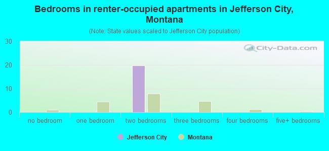 Bedrooms in renter-occupied apartments in Jefferson City, Montana