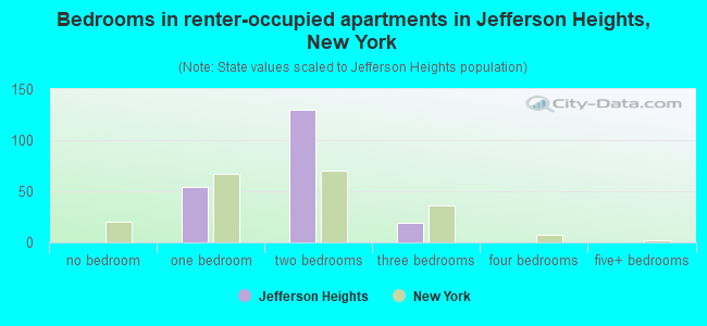 Bedrooms in renter-occupied apartments in Jefferson Heights, New York