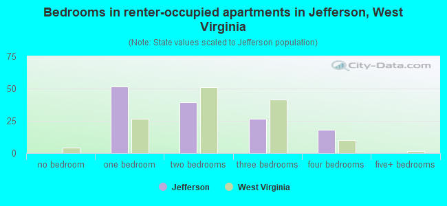 Bedrooms in renter-occupied apartments in Jefferson, West Virginia