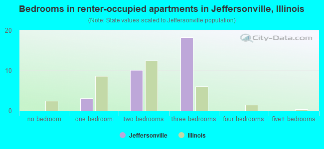 Bedrooms in renter-occupied apartments in Jeffersonville, Illinois