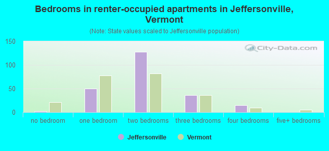 Bedrooms in renter-occupied apartments in Jeffersonville, Vermont