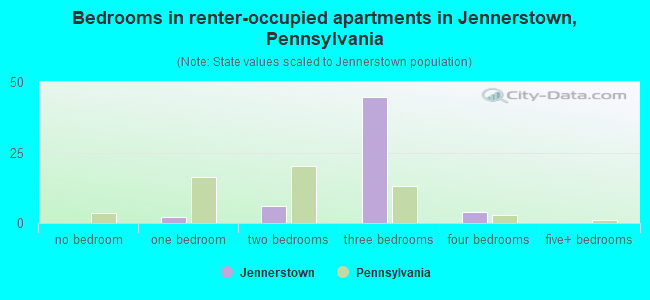 Bedrooms in renter-occupied apartments in Jennerstown, Pennsylvania