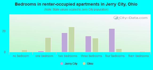 Bedrooms in renter-occupied apartments in Jerry City, Ohio