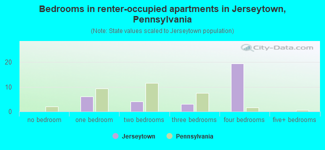 Bedrooms in renter-occupied apartments in Jerseytown, Pennsylvania