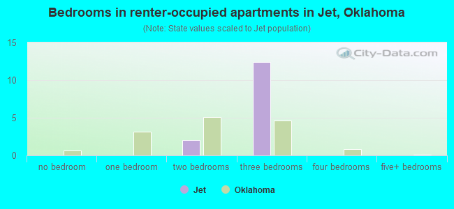 Bedrooms in renter-occupied apartments in Jet, Oklahoma
