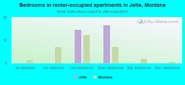 Bedrooms in renter-occupied apartments in Jette, Montana