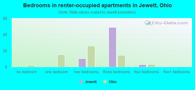 Bedrooms in renter-occupied apartments in Jewett, Ohio