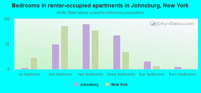 Bedrooms in renter-occupied apartments in Johnsburg, New York