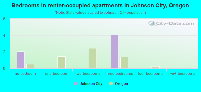 Bedrooms in renter-occupied apartments in Johnson City, Oregon