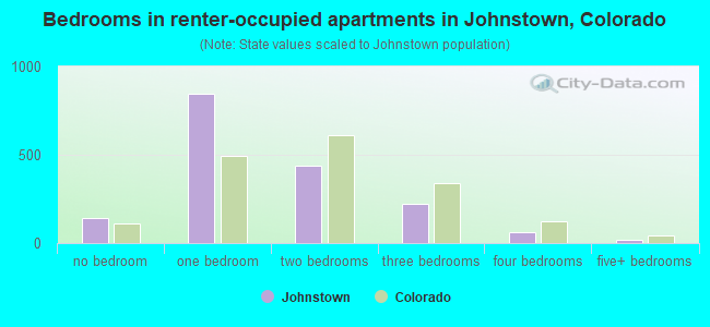 Bedrooms in renter-occupied apartments in Johnstown, Colorado