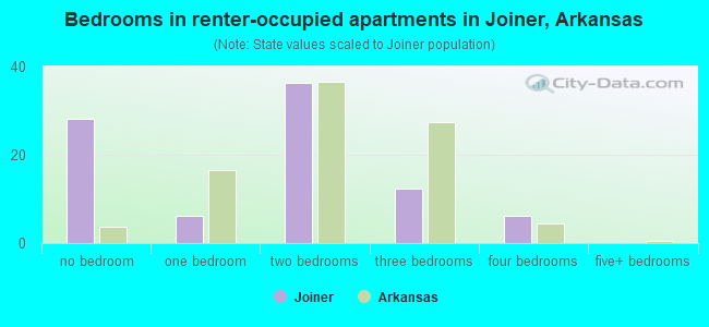 Bedrooms in renter-occupied apartments in Joiner, Arkansas
