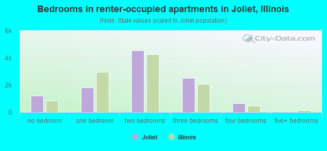 Bedrooms in renter-occupied apartments in Joliet, Illinois