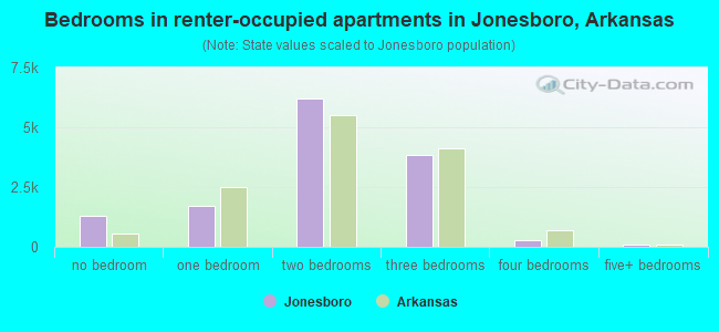 Bedrooms in renter-occupied apartments in Jonesboro, Arkansas