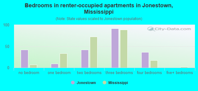 Bedrooms in renter-occupied apartments in Jonestown, Mississippi